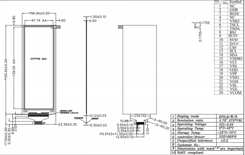epapder display 272x792 eink screen epapder display 272x792 eink screen